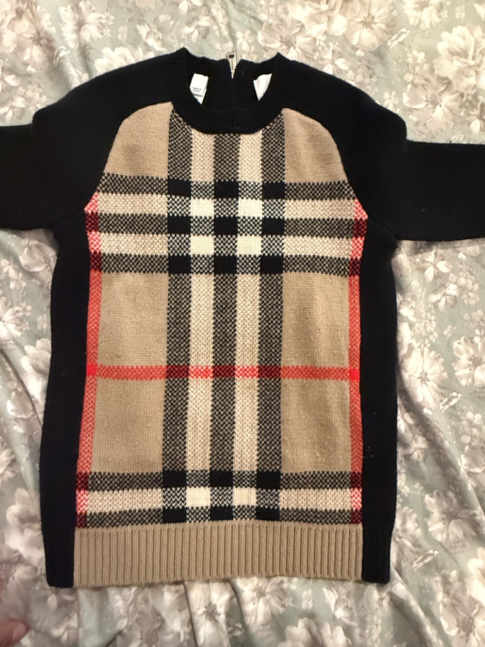 Burberry Black, Beige and Red Plaid Crewneck Dress